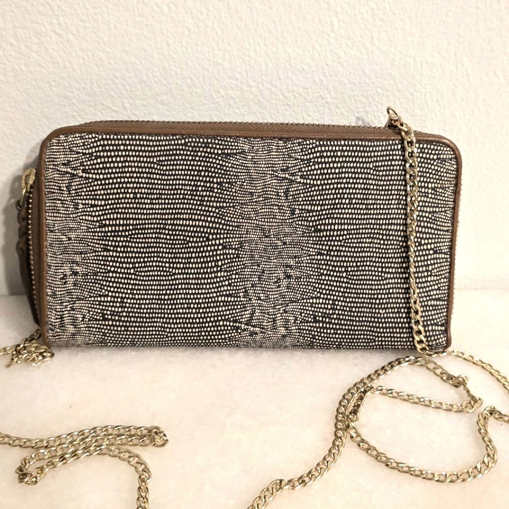 Fossil Reptile Print Leather Crossbody Wallet with chain Purse